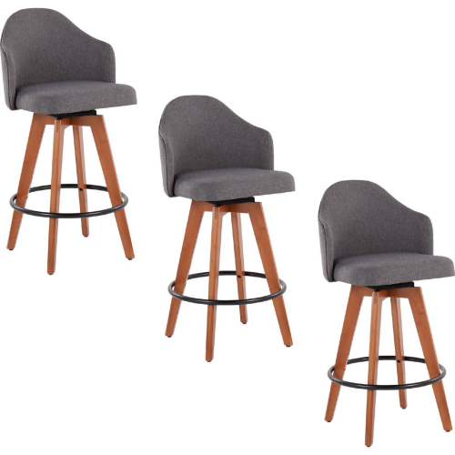 Ahoy 26" Swivel Counter Stool in Walnut Bamboo & Grey Fabric (Set of 3)